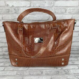 JM New York XL Large Tote Laptop Travel Tech Case Bag BROWN Faux Croc Computer